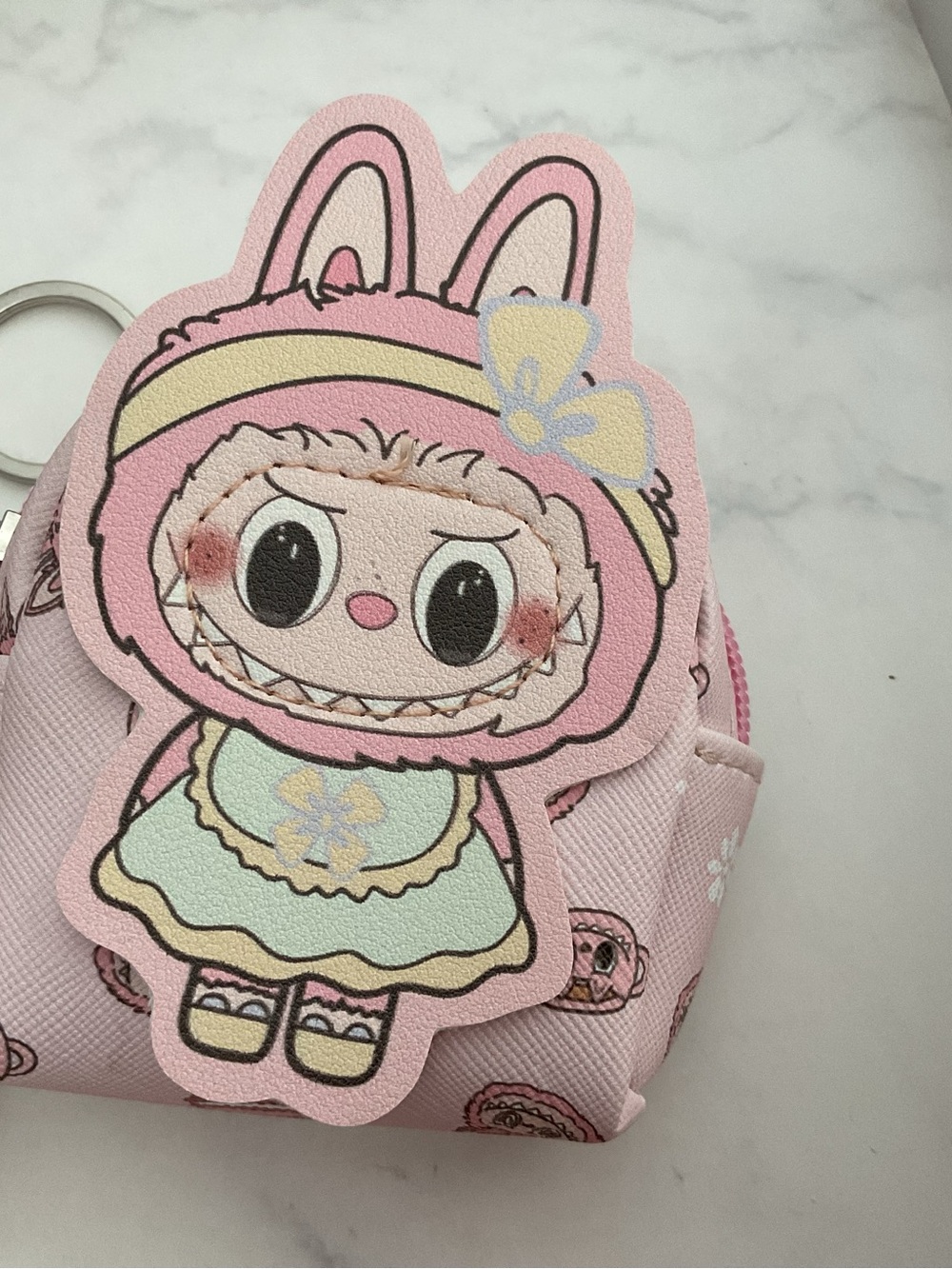 Lot of 2 Labubu Mini Backpack Keychain Charm Pink Girl Tan Boy plus Red Keychain - Picture 3 of 7